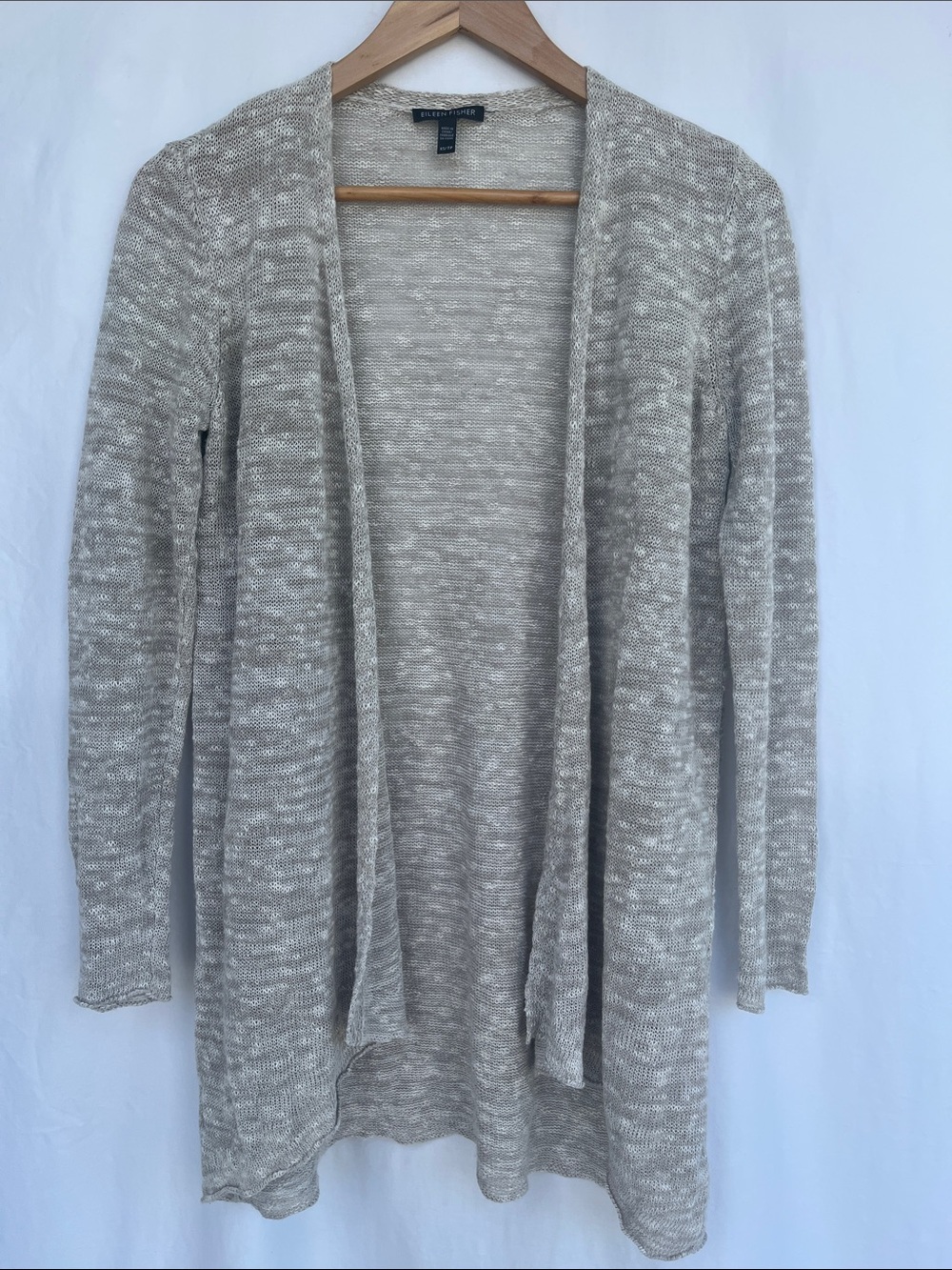 Eileen Fisher Marled Cream Taupe Open Drape Cardigan XS